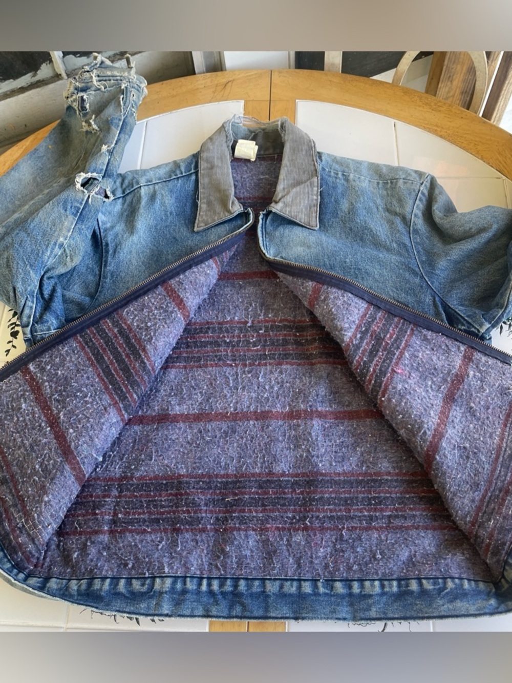 Vintage Big Ben Wrangler Denim Bomber Jacket M Chore Coat Workwear Distressed - Picture 8 of 16